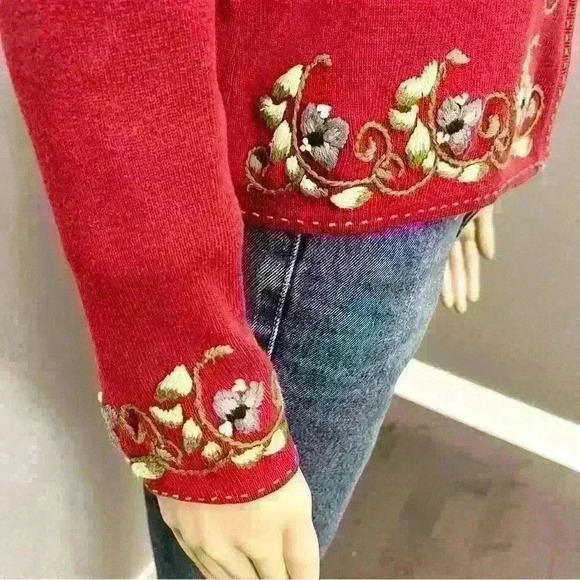 Vintage grandma  red knit long sleeves sweater cardigan. Size small - Picture 3 of 7